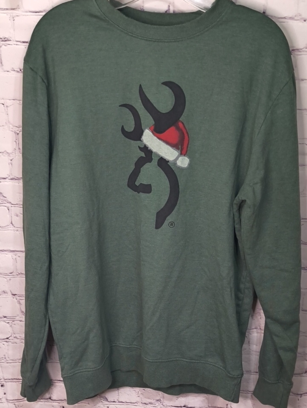 Browning Green Crewneck Sweater with Deer Logo and Santa Hat Size L AU